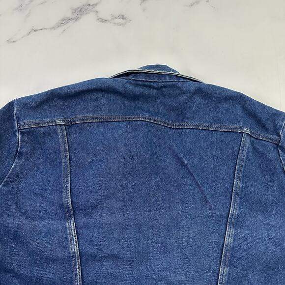 Wrangler No Fault Denim Vintage 70s Jean Jacket Size L 48 Distressed Trucker - Picture 9 of 13